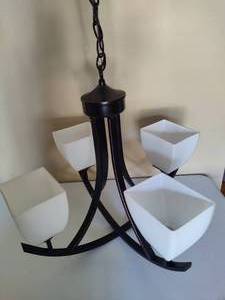lot 187 image: Modern Black Oil Rubbed Bronze Hanging Light with Frosted Shades