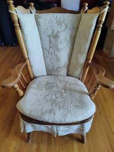 lot 277 image: Upholstered Wood Rocking Chair