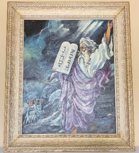 lot 27 image: Moses with 10 Commandment Oil Painting by Minerva Lyons Eisenberg
