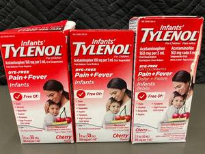 lot 7 image: Lot of 3 Infants Tylenol Dye-Free Pain  Fever Cherry 1oz Each 112024