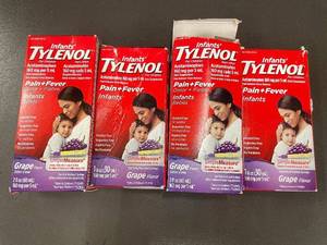 lot 20 image: Lot of 4 Infants Tylenol Acetaminophen 2 fl oz Grape Flavor