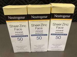 lot 25 image: Lot of 3 Neutrogena Sheer Zinc Face Mineral Sunscreen SPF 50, 2 oz Each