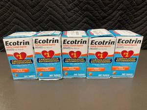 lot 30 image: Lot of 5 Ecotrin Safety Coated Aspirin 81mg 365 Tablets Each