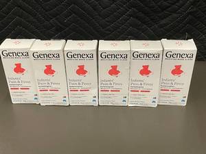 lot 44 image: Lot of 6 Genexa Infants Pain & Fever Oral Suspension 2 fl oz Blueberry Flavor