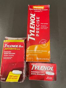 lot 54 image: Tylenol Pain Relief Lot Arthritis Caplets, Extra Strength Caplets, Precise Cream
