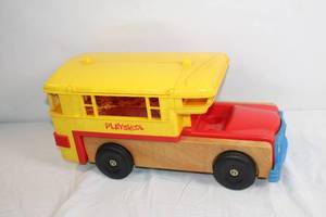 lot B-102 image: Vintage Playskool Wooden and Plastic School Bus Toy