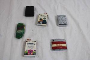 lot A-125 image: Collection of 6 Vintage Cigarette Lighters Camel and Winston Brands