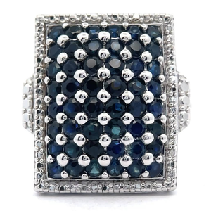 lot 53 image: NEW Statement Blue Sapphire Rectangular Milgrain Halo Ring VIDEO