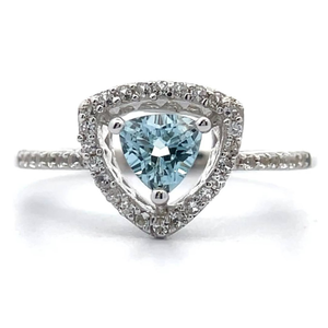 lot 54 image: 0.40 Carat Aquamarine & White Topaz Floating Halo Ring VIDEO