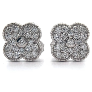 lot 21 image: NEW 1 Carat Diamond Pav Flower Cluster Stud Earrings VIDEO
