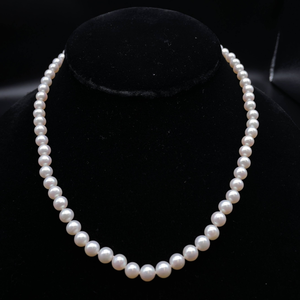 lot 25 image: White Cultured Pearl Single Strand Necklace w 14k Gold Clasp