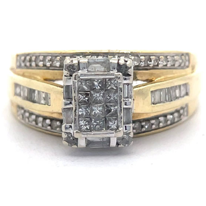 lot 27 image: 0.50 Carat Diamond Illusion Triple Band Cluster Ring in Yellow Gold VIDEO