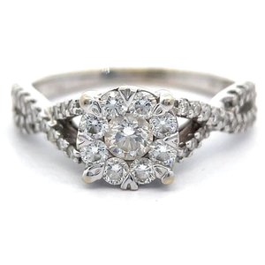 lot 28 image: 0.65 Carat Natural Diamond Halo Infinity Symbol Split Shank Ring in 14k White Gold VIDEO