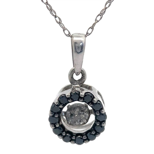 lot 37 image: Fancy Black & White Natural Diamond Diamond in Motion Halo Pendant Necklace in White Gold VIDEO