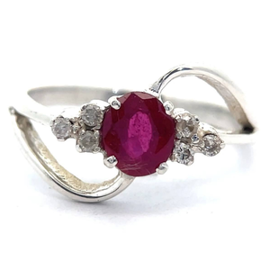 lot 39 image: Oval Ruby & Natural Diamond Orbital Split Ring VIDEO