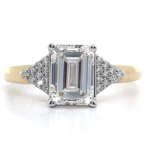 lot 2 image: 2 Carat Emerald Cut Diamond Triangle Cluster Ring in 14k Yellow Gold VIDEO