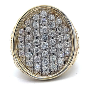 lot 3 image: Gents 2 Carat Natural Diamond Oval Cluster Nugget Ring in 14k Yellow Gold (20.40 Grams) VIDEO