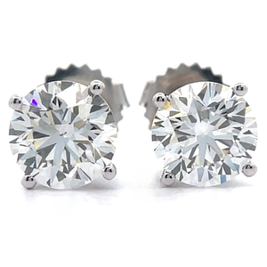lot 5 image: NEW 3 Carat Diamond Solitaire Four-Prong Martini Stud Earrings in 14k White Gold w Report VIDEO