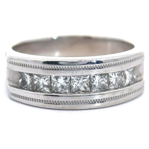 lot 8B image: Mens Fine Quality 1 Carat Natural Diamond Princess Channel Band in 14k White Gold