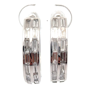 lot 59 image: NEW Modern 1.10 Carat Diamond Baguette Double Row Hoop Earrings VIDEO