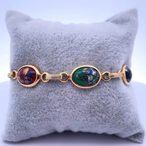 lot 62 image: Italian Oval Bezel Art Glass Bar Link Bracelet VIDEO