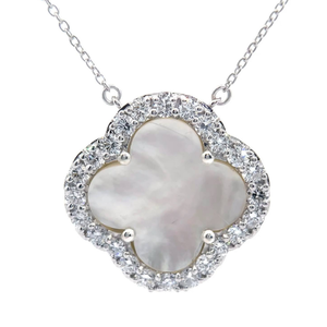 lot 14 image: Mother of Pearl & Pav Diamond Four-Leaf Clover Necklace VIDEO