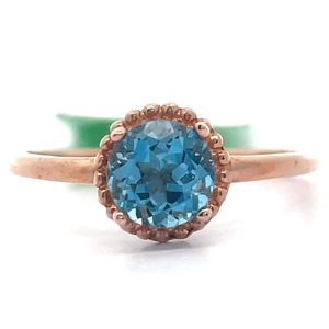 lot 50B image: NEW 1 Carat Blue Topaz Round Solitaire Halo Ring in Rose Gold VIDEO