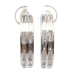 lot 51 image: NEW 1.25 Carat Diamond Baguette Double Row Hoop Earrings VIDEO