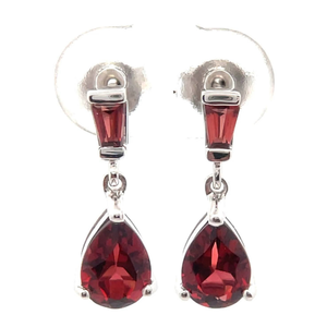 lot 52B image: NEW Red Garnet Mixed-Cut Two-Stone Drop Earrings in 14k White Gold VIDEO