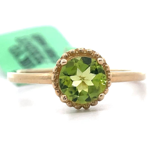 lot 51B image: NEW Approx. 1 Carat Peridot Round Solitaire Halo Ring in Yellow Gold VIDEO