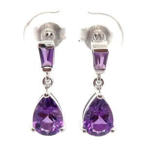 lot 53B image: NEW Purple Mixed-Cut Two-Stone Drop Earrings in 14k White Gold VIDEO