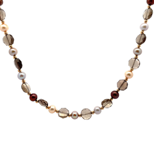 lot 54B image: NEW Freshwater Pearl & Smoky Quartz, 14k Gold Bead Necklace
