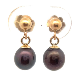 lot 55B image: Freshwater Pearl Drop Earrings in 14k Yellow Gold VIDEO