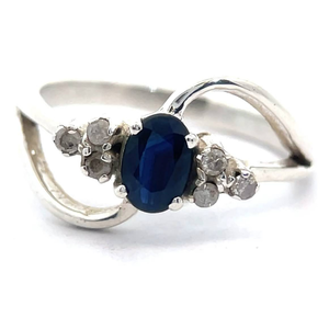 lot 49 image: Oval Blue Sapphire & Natural Diamond Orbital Split Ring VIDEO