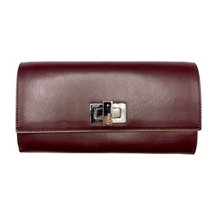 lot 35E image: Fendi Burgundy Leather Wallet with Silver-Tone Turn Lock Pre-Owned Retail $800