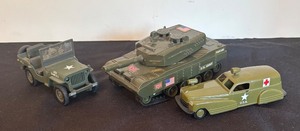 lot 54 image: Set of 3 Die-Cast Military Vehicles by Hasbro, Gate and More