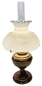 lot 68 image: Vintage Brass Oil Lamp with White Milk Glass Shade