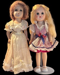 lot 69 image: Set of 2 Vintage 15-Inch Blonde Hair Dolls with Dresses