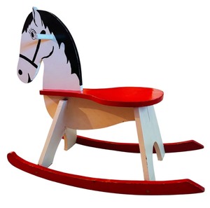 lot 131 image: Vintage Painted Wooden Horse Rocker Black Red and White 32 Inch