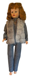 lot 36 image: Vintage Doll with Stylish Faux Fur Vest and Pants