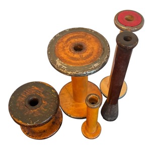 lot 106R image: Set of 5 Vintage Wooden Industrial Spools Assorted Sizes