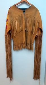 lot 231 image: Vintage Fringe Leather Coat with Beaded Accents and Embroidered Details