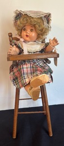 lot 234 image: Darling Vintage Doll with Wooden High Chair
