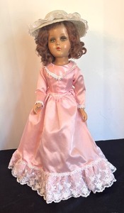lot 237 image: Vintage Doll in Pink Dress with Lace and Hat