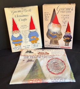 lot 246 image: Gnome Collectibles Set Craft Book by Carol Endler Sterbenz, Sew-It-Yourself Doll Kit, and Knickerbocker Forest Gnome Doll Pattern