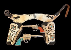 lot 289 image: Vintage Hubley and Western Cap Guns with Leather Holster Belt