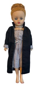 lot 293 image: Classy Vintage Doll with Black Coat and Pearl Necklace