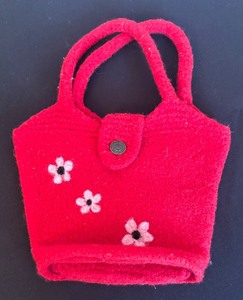 lot 400 image: Red Wool Handbag with Pink Floral Accents