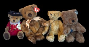 lot 435 image: Collection of 4 Vintage Teddy Bears by Harrods, Gund, Morris Michton and Ty