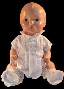 lot 411 image: Vintage 1930s 17-Inch Composition Baby Doll in White Outfit